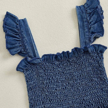Sleeveless Smocked Denim Toddler Jumpsuit