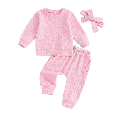 Long Sleeve Solid Flowers Baby Set Pink 3-6 M