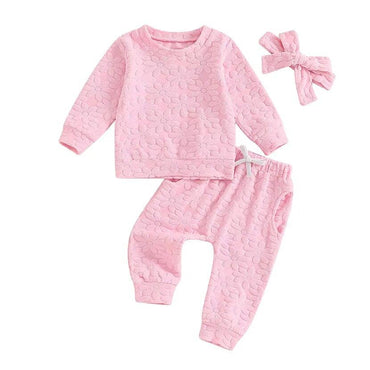 Long Sleeve Solid Flowers Baby Set Pink 3-6 M