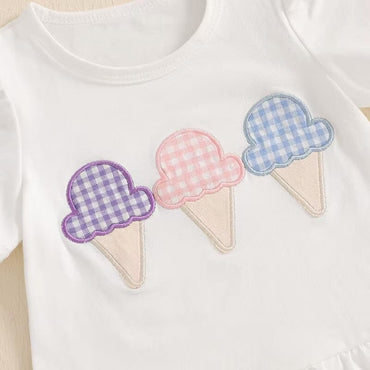 Short Sleeve Ice Cream Plaid Shorts Toddler Set