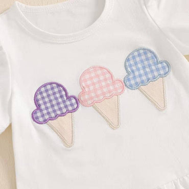 Short Sleeve Ice Cream Plaid Shorts Toddler Set