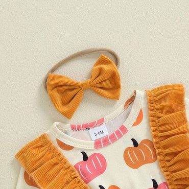 Long Sleeve Orange Pumpkin Baby Romper