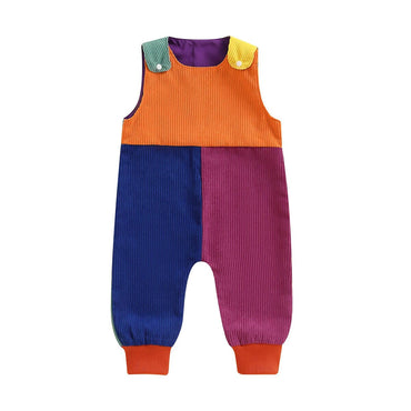 Sleeveless Color Block Corduroy Baby Jumpsuit Blue 3-6 M