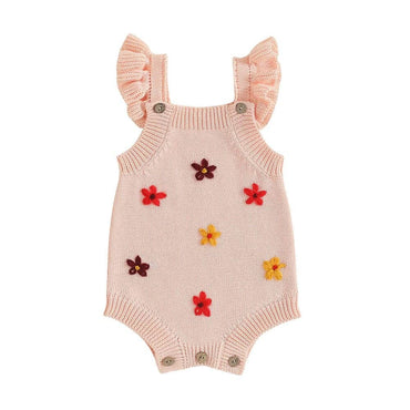 Fly Sleeve Floral Knit Baby Romper Pink 0-3 M