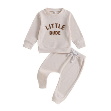 Little Dude Waffle Toddler Set Beige 9-12 M