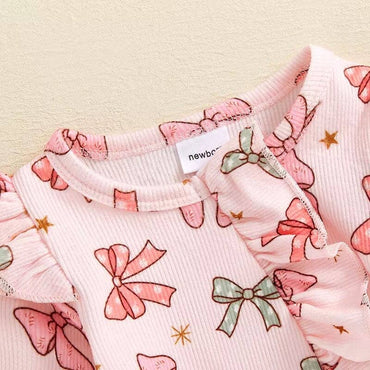 Long Sleeve Pink Bows Baby Jumpsuit