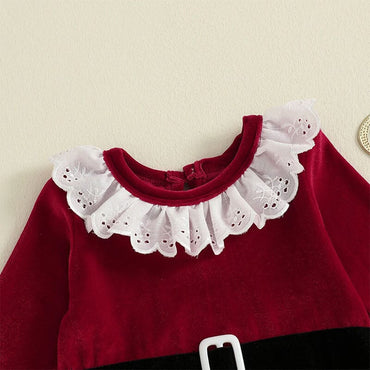 Long Sleeve Santa Velvet Lace Baby Costume