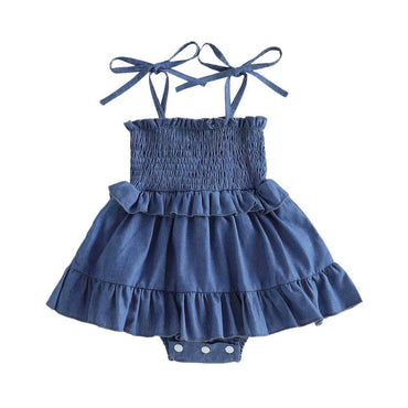 Sleeveless Tie Shoulder Solid Baby Romper Blue 0-3 M