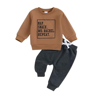 Long Sleeve Daily Routine Baby Set Brown 3-6 M