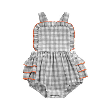 Sleeveless Checkered Ruffle Baby Romper Gray 0-3 M