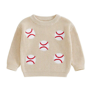 Baseball Knitted Toddler Sweater Beige 12-18 M