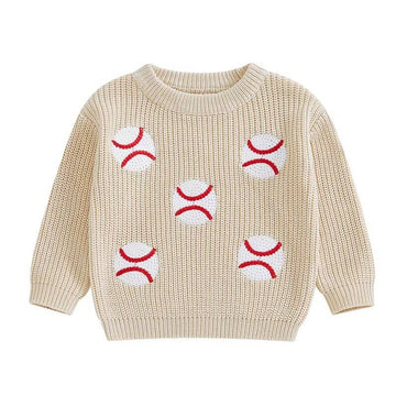 Baseball Knitted Toddler Sweater Beige 12-18 M
