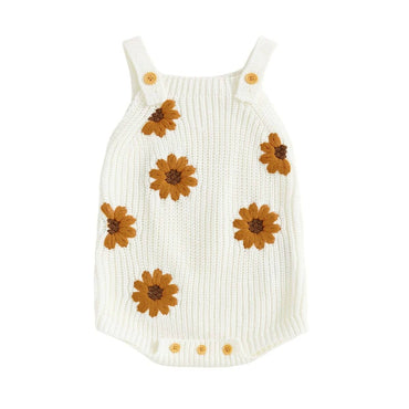 Sleeveless Knit Floral Baby Romper White 0-3 M
