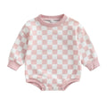 Long Sleeve Checkered Baby Bodysuit Pink 3-6 M 