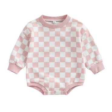 Long Sleeve Checkered Baby Bodysuit Pink 3-6 M