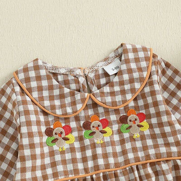 Long Sleeve Collar Plaid Thanksgiving Baby Romper