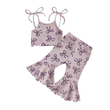 Tie Straps Bows Flared Pants Baby Set Purple 3-6 M