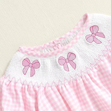 Long Sleeve Pink Plaid Bows Baby Romper