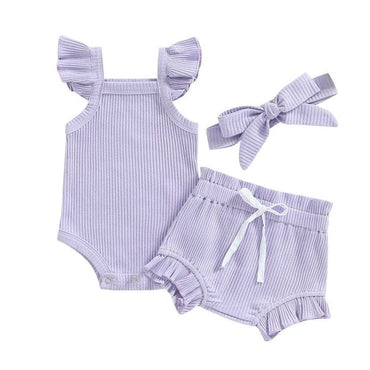 Fly Sleeve Solid Ribbed Baby Set Purple 0-3 M
