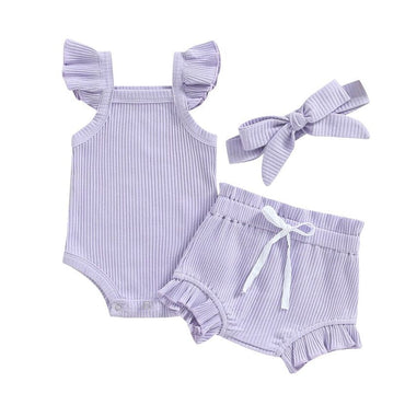 Fly Sleeve Solid Ribbed Baby Set Purple 0-3 M