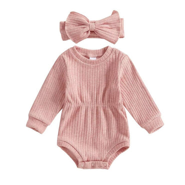 Long Sleeve Solid Ribbed Romper Pink 0-3 M