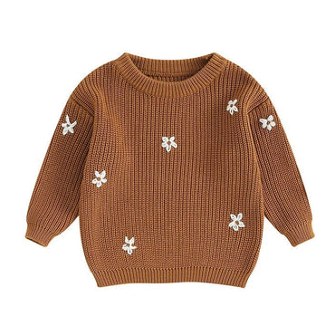 Floral Knit Baby Sweater Brown 0-3 M