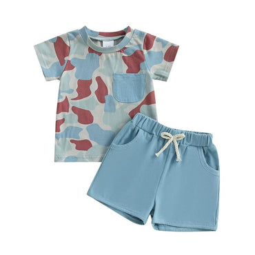 Short Sleeve Camo Baby Set Blue 3-6 M