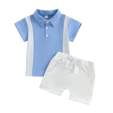 Short Sleeve Collared Toddler Set Blue 9-12 M