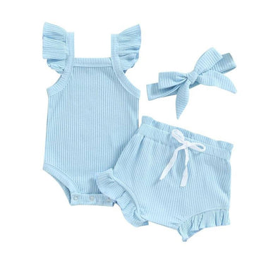 Fly Sleeve Solid Ribbed Baby Set Blue 0-3 M