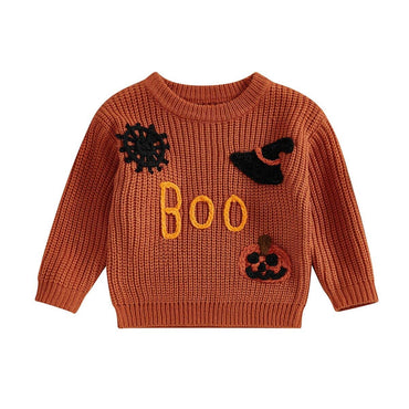 Boo Halloween Knit Baby Sweater Orange 0-3 M