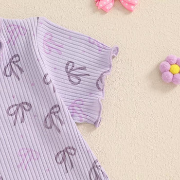 Short Sleeve Bows Ribbed Toddler Set