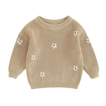 Floral Knit Baby Sweater Beige 0-3 M