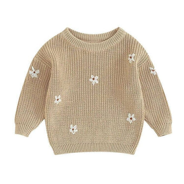 Floral Knit Baby Sweater Beige 0-3 M