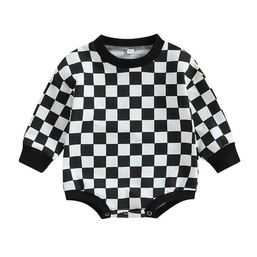 Long Sleeve Checkered Baby Bodysuit Black 3-6 M
