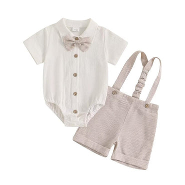 Short Sleeve Gentleman Striped Baby Set Khaki 0-3 M