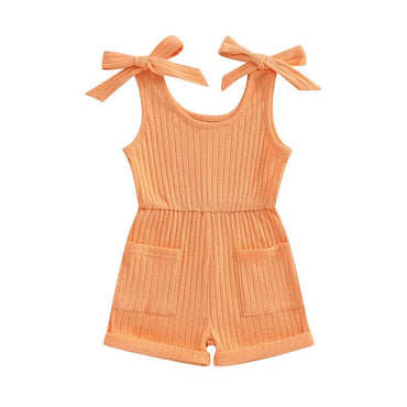 Sleeveless Solid Ribbed Toddler Romper Orange 9-12 M