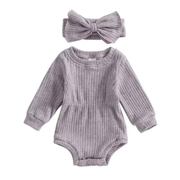 Long Sleeve Solid Ribbed Romper Purple 0-3 M