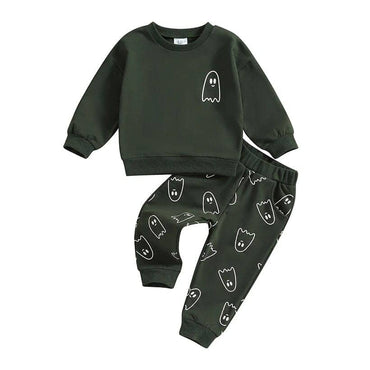 Long Sleeve Halloween Ghost Baby Set Dark Green 9-12 M