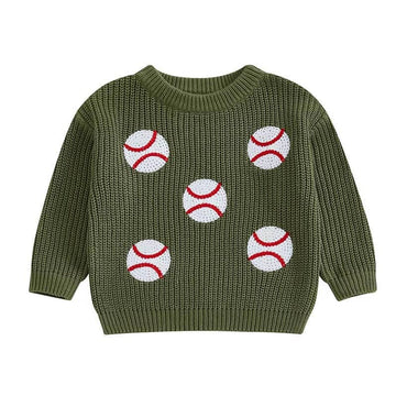 Baseball Knitted Toddler Sweater Green 12-18 M