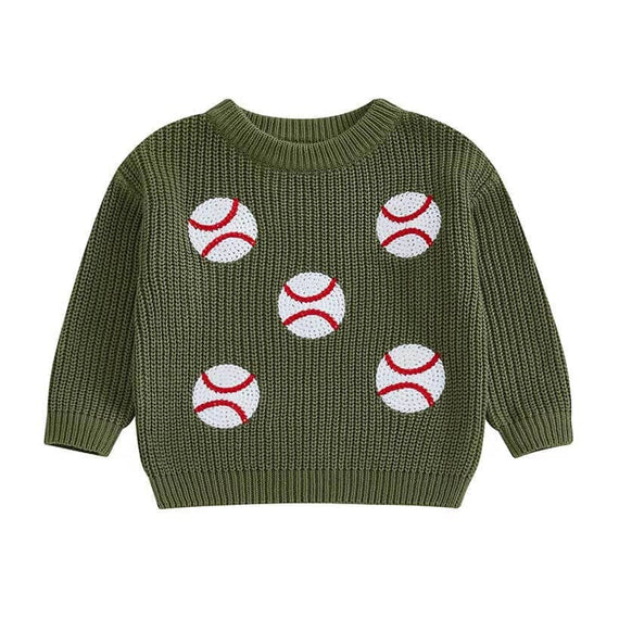 Baseball Knitted Toddler Sweater Green 12-18 M
