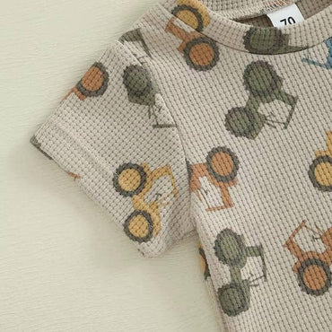 Short Sleeve Waffle Tractor Baby Set