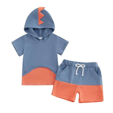 Short Sleeve Dino Hooded Toddler Set Blue 9-12 M