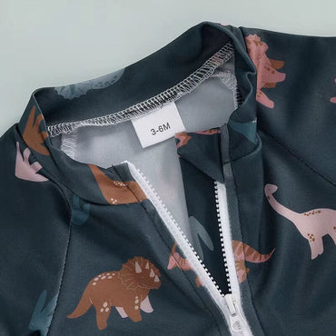 Short Sleeve Dinosaurs Zipper Baby Swimsuit