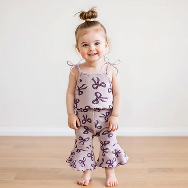 Tie Straps Bows Flared Pants Baby Set