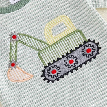 Short Sleeve Striped Excavator Toddler Set