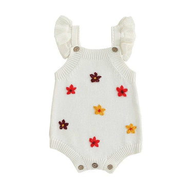 Fly Sleeve Floral Knit Baby Romper White 0-3 M