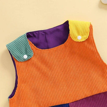 Sleeveless Color Block Corduroy Baby Jumpsuit