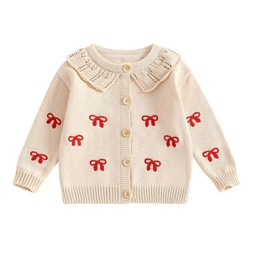 Knitted Bow Toddler Cardigan Beige 3-6 M
