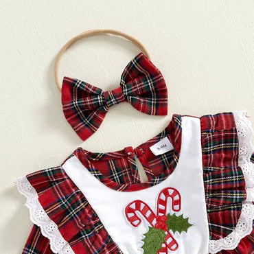 Christmas Lace Plaid Baby Romper