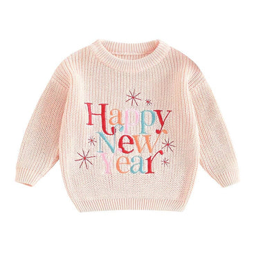 Happy New Year Knit Baby Sweater Light Pink 0-3 M